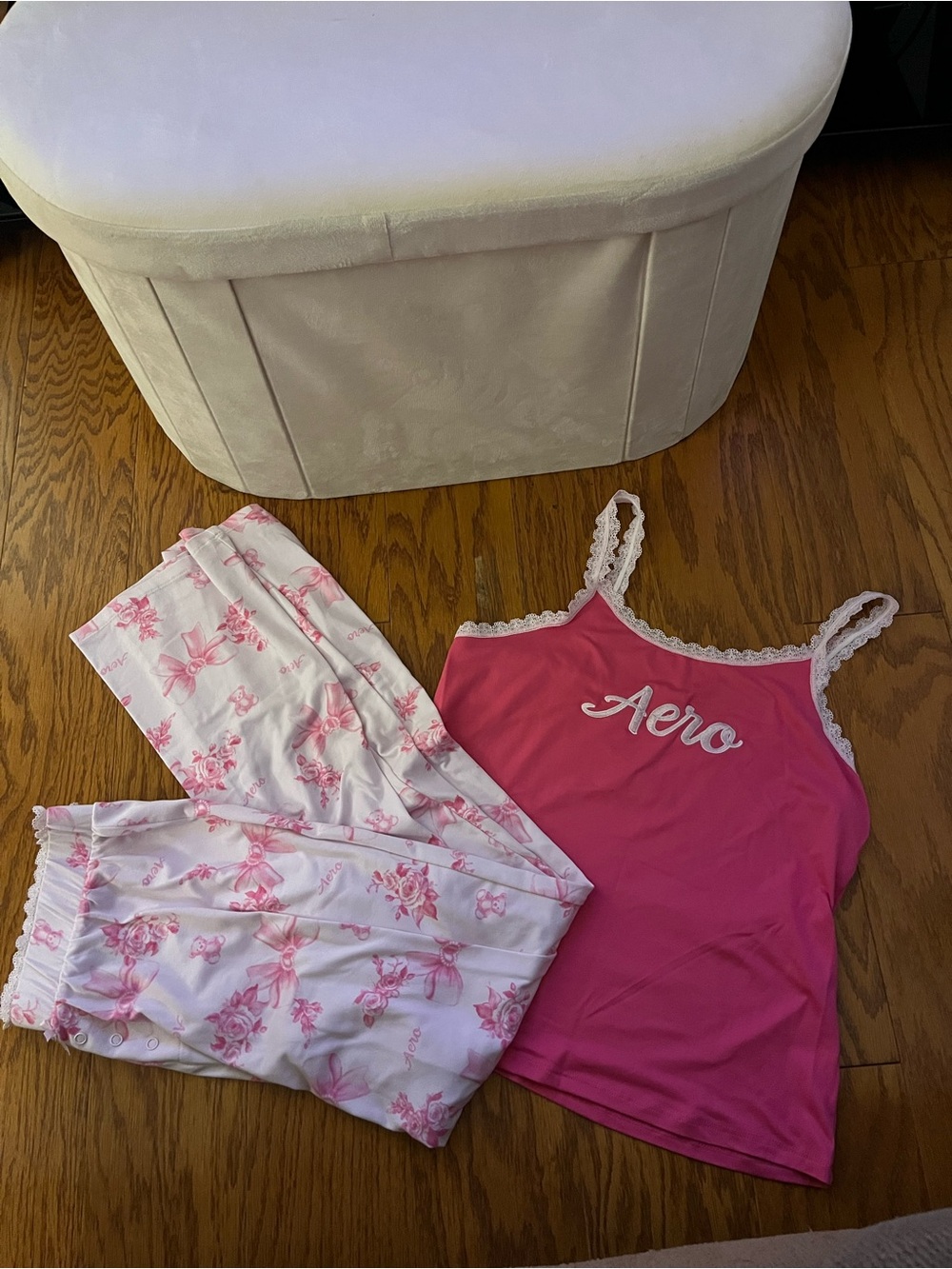 Aeropostale Pink Lace-Trim Cami with White Floral Pajama Pants